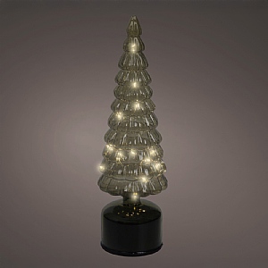 Lumineo Battery Operated Rotating Green Glass Micro LED Tree (10x34cm) - Warm White