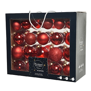 Decoris Glass Baubles (Box of 42) - Red