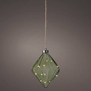 Lumineo Battery Operated Micro LED Green Glass Diamond (16cm / 15 LEDs) - Warm White