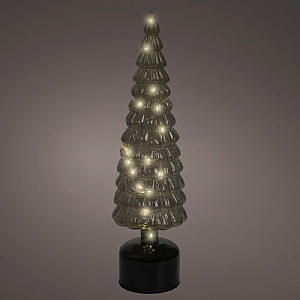 Lumineo Battery Operated Rotating Green Glass Micro LED Tree (11x39cm) - Warm White