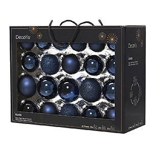 Decoris Glass Baubles (Box of 42) - Blue