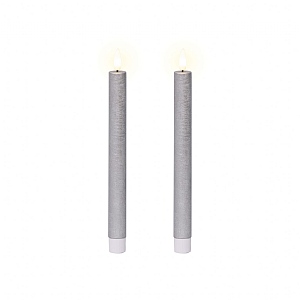 Lumineo Taper Silver LED Candle Pair (2 Piece Set)