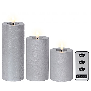 Lumineo Silver LED Candle Set (3 Piece Set)
