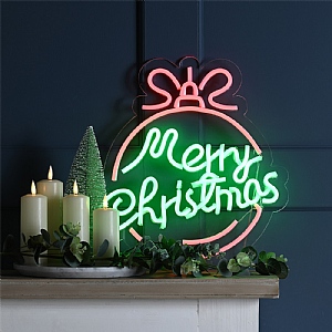 Neon "Merry Xmas" Bauble Sign