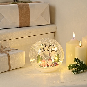 Battery Operated Lit Crackle Gonk Glass Ball (15cm)