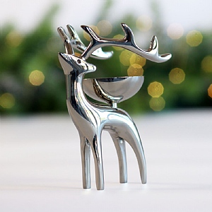 Reindeer Tealight Holder – Silver (10cm)