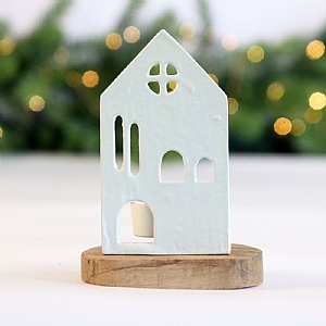 House Tealight Holder – White (14cm)  