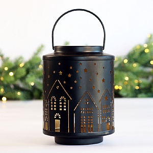 Iron House Scene Lantern – Black & Gold (23cm)  