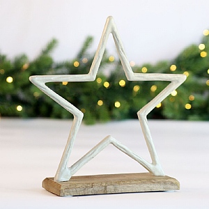 Star Ornament on Wood – White (26cm)