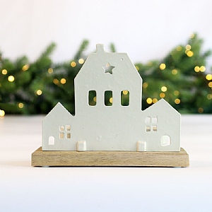 Houses Tealight Holder – White (20cm)