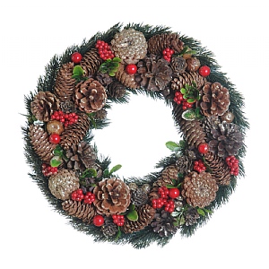 Wreath with Pine Cones & Red Berries (33cm)