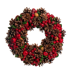 Wreath with Pine Cones, Apples & Red Berries (30cm)