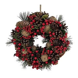 Fir Wreath with Pine Cones & Red Berries (30cm)
