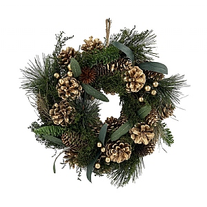 Fir Wreath with Gold Pine Cones & Berries (30cm)