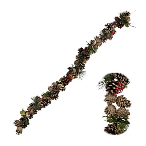 Pine Cone Garland with Red Berries (120cm)