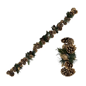Gold Pine Cone Garland with Berries (120cm)