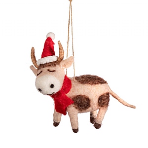 Sass & Belle Festive Cow Felt Hanging Decoration