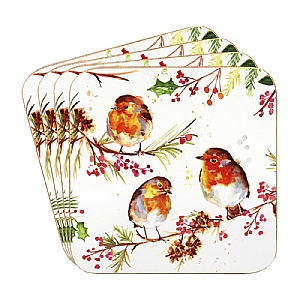 Winter Robins Coasters Set of 4
