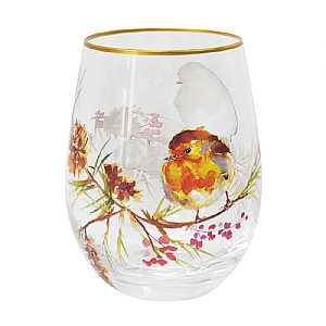 Winter Robins Stemless Glass