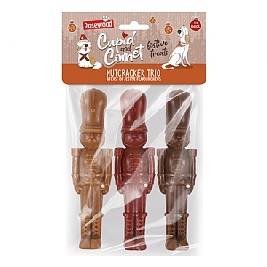 Rosewood Cupid and Comet Festive Treats Nutcracker Trio Dog Chews (135g / 3 pack)