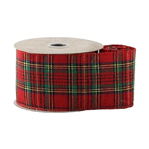 Traditional Red Tartan Ribbon wired edge (63mm x10yds)