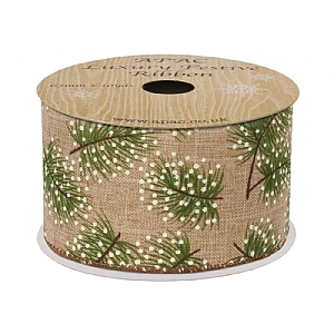 Natural Green snowy spruce ribbon (63mm x10yds)