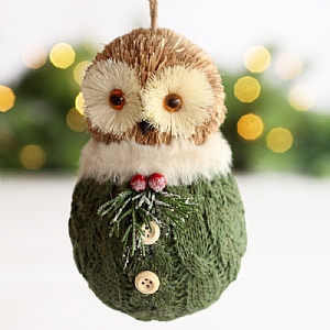 Owl with Jumper Hanging Tree Decoration (13cm) - Green