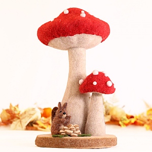 Squirrel & Red Mushrooms Decoration (36cm)