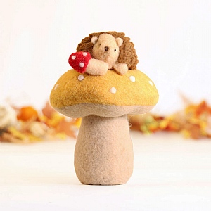 Hedgehog On Yellow Mushroom Decoration (21cm)