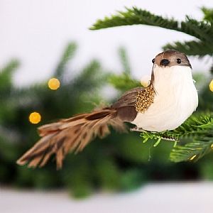 Tree Clip Bird Brown & White (6cm)