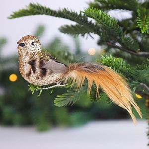 Tree Clip Bird Gold & Brown (6cm)