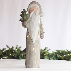 Tall LED Santa with Tree - Toupe