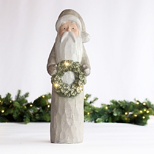 Tall LED Santa with Wreath - Toupe