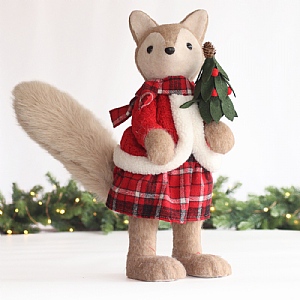 Mrs Fox in Christmas Jacket with Tree (48cm) - Red & White