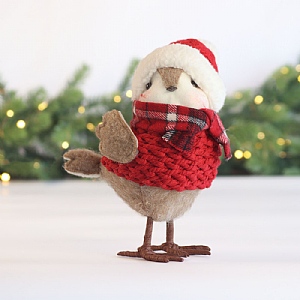 Robin in Jumper & Hat Decoration (24cm)