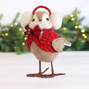 Robin in Jumper & Earmuffs Decoration (24cm)
