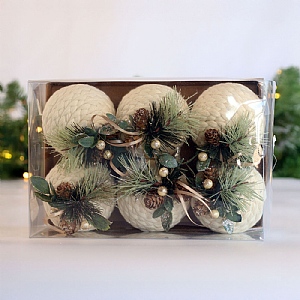 Woollen Cream Baubles (Set of 6)