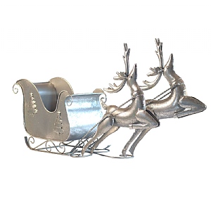 Silver Sleigh & Deer Decoration