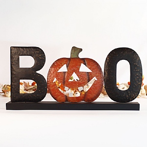 'Boo' Sign With Purple LEDs (Battery Operated)