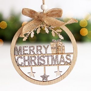 Wooden Merry Christmas Hanging Tree Decoration