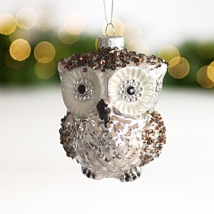 Beaded Owl Hanging Tree Decoration (8cm) - Brown