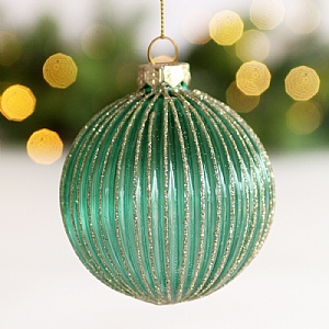 Ribbed Hanging Tree Decoration (8cm) - Green