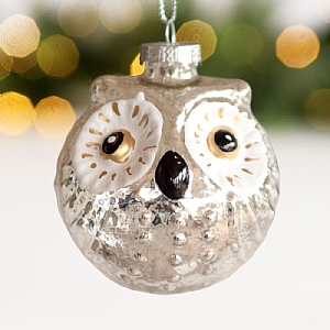 Big Eyed Owl Hanging Tree Decoration (8cm) - Silver