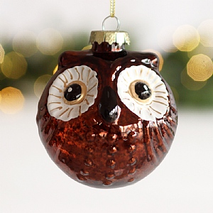 Big Eyed Owl Hanging Tree Decoration (8cm) - Brown