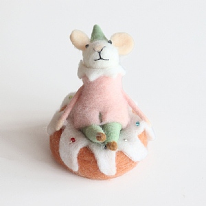 Felt Mouse sitting on Doughnut