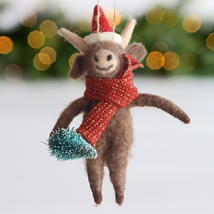 Felt Highland Cow with Tree Hanging Tree Decoration
