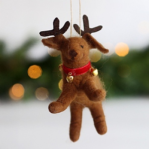 Felt Sausage Dog with Antlers Hanging Tree Decoration