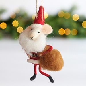 Felt Santa Mouse Hanging Tree Decoration