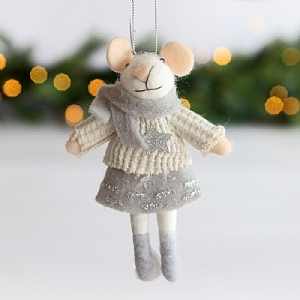 Felt Mouse with Silver Star Top Hanging Tree Decoration