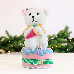 White Bear On Pink Cake Decoration (35cm)